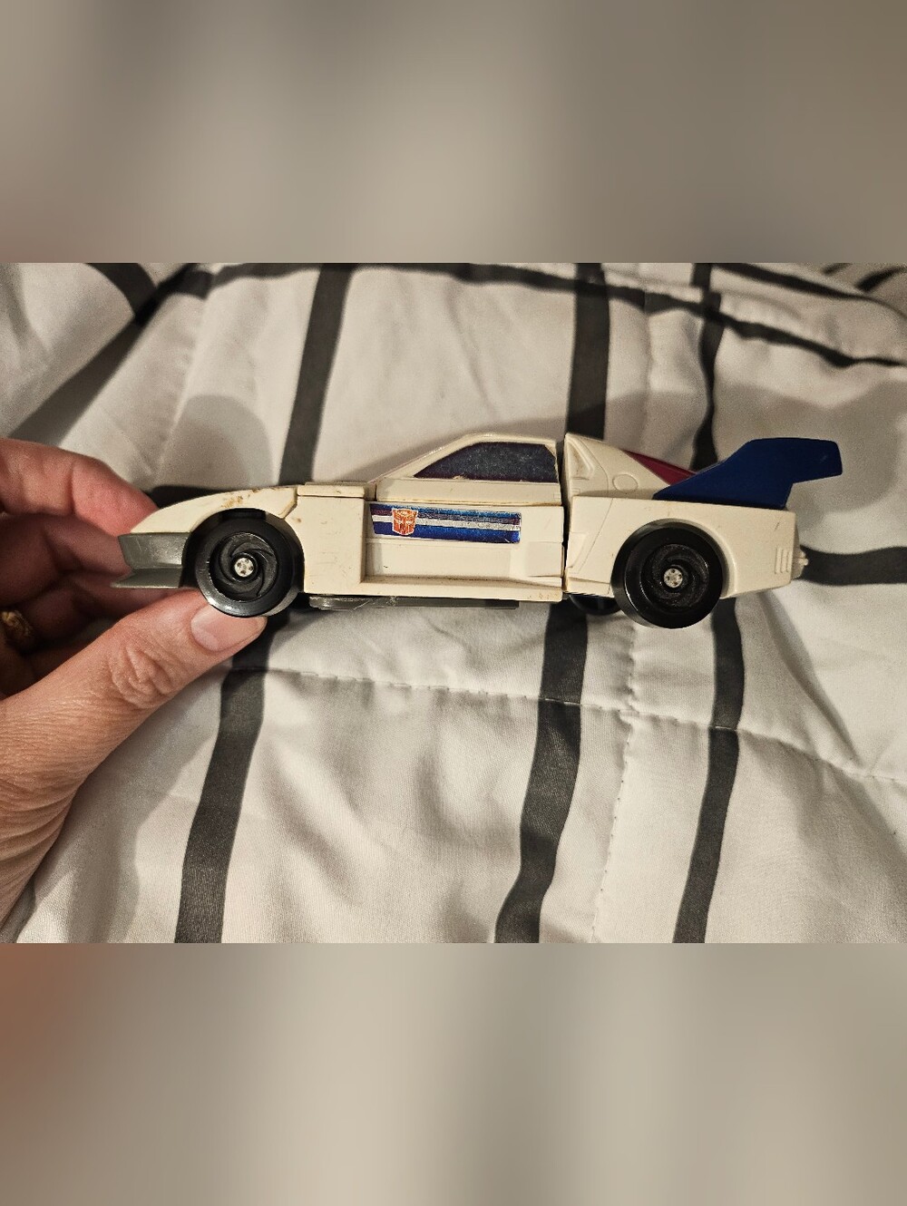 Takara White and Blue Racing Toy Car Transformer Vintage
